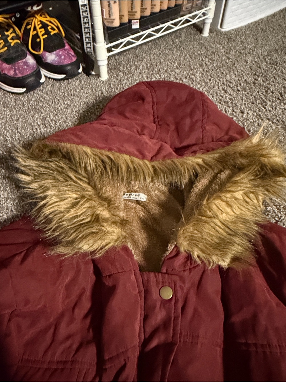 Beyove Burgundy Faux-Fur Lined Hooded Parka Jacket size XXL - Picture 4 of 8